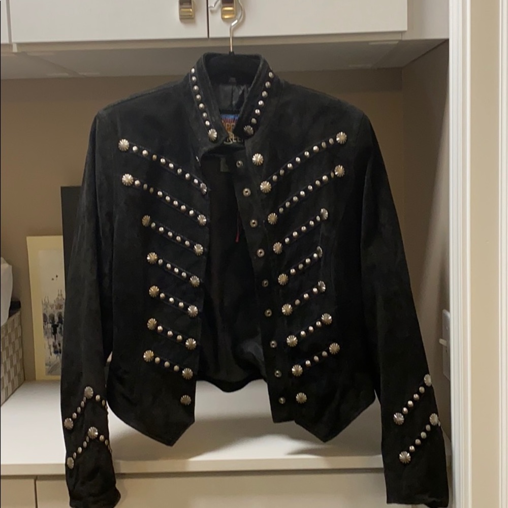 Black suede and silver embellished military coat